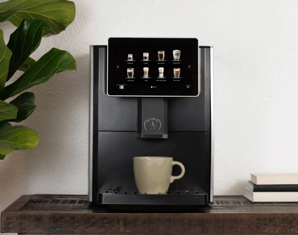 Automatic Espresso Machine with options available including Espresso, Coffee, Capuccino, Latte, Mocha, and more