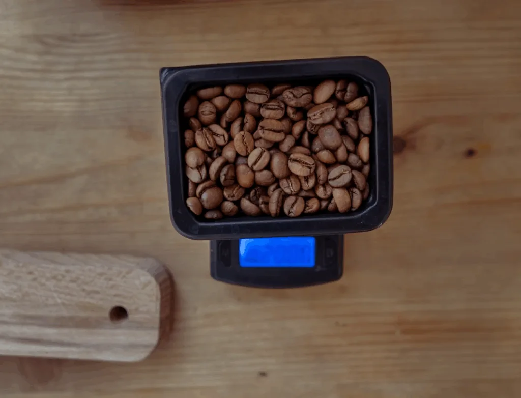 espresso beans on a scale