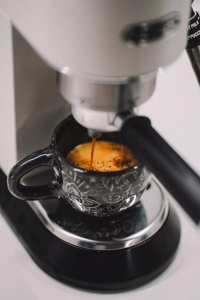 Espresso being freshly extracted from a espresso machine